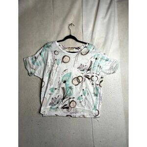 Impulse California Blouse Top Women's Small White Blue Geometric Sequin Pullover
